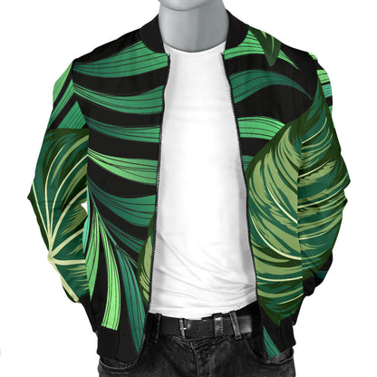 Green Fresh Tropical Palm Leaves Men Bomber Jacket
