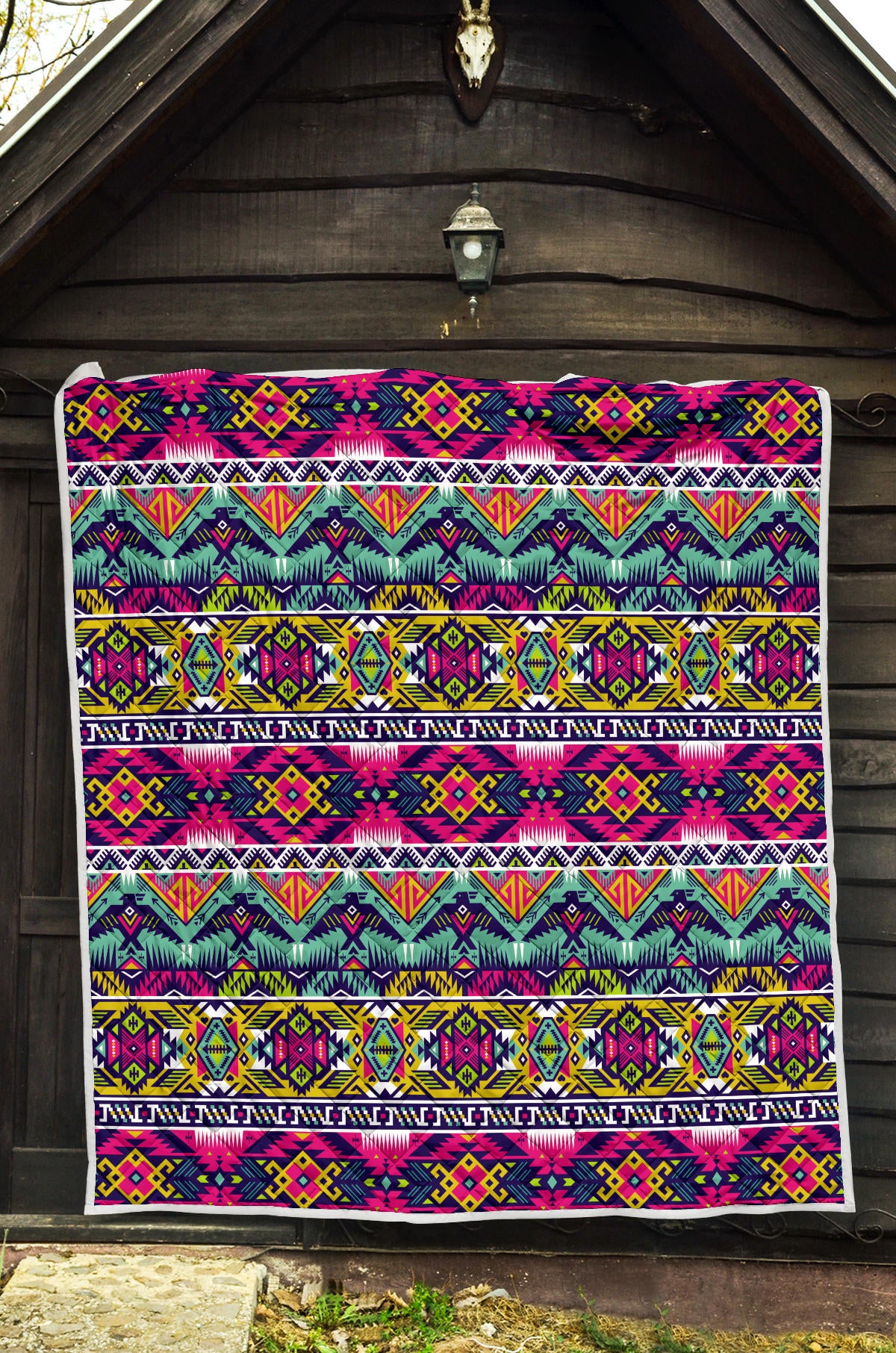 Indian Navajo Color Themed Design Print Quilt Bedspread