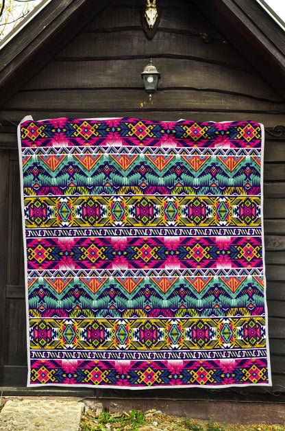 Indian Navajo Color Themed Design Print Quilt Bedspread