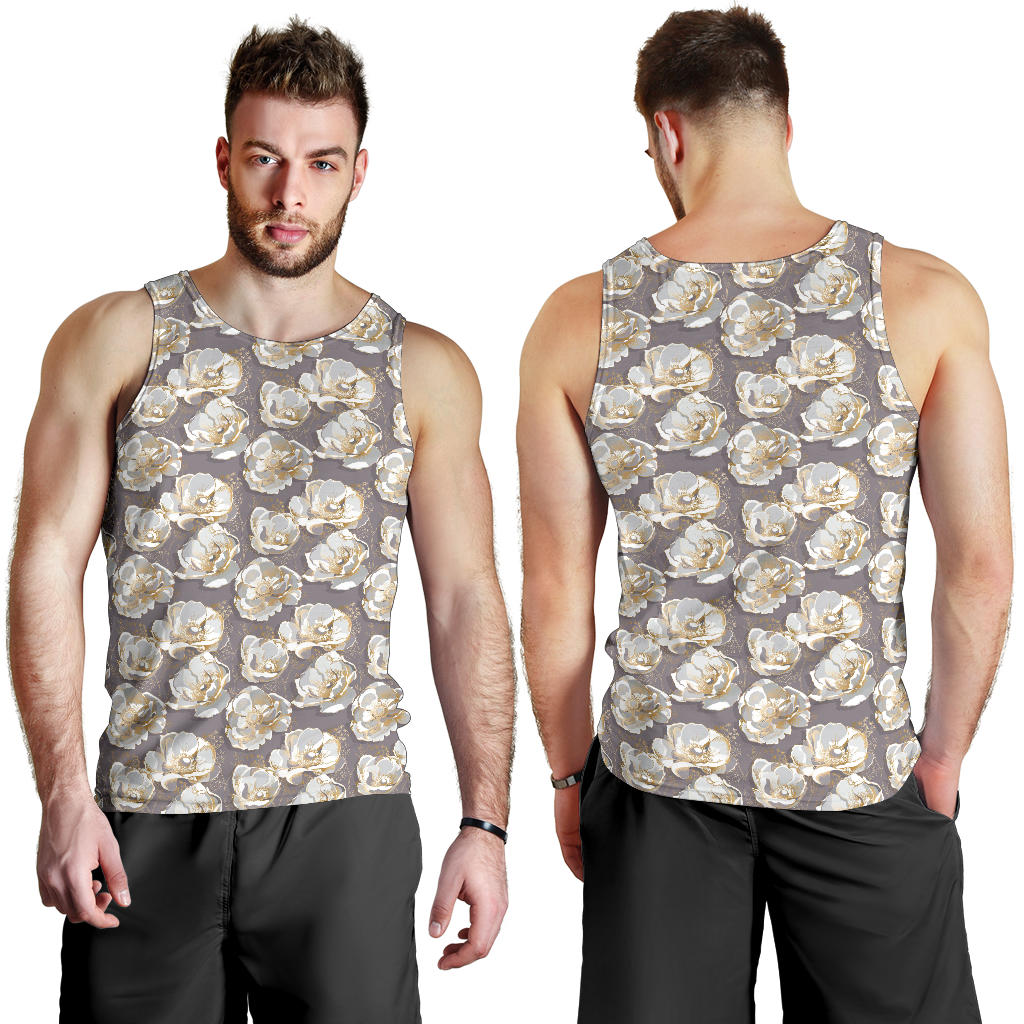 Elegant Grey Flower Print Men Tank Top