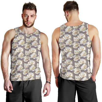 Elegant Grey Flower Print Men Tank Top