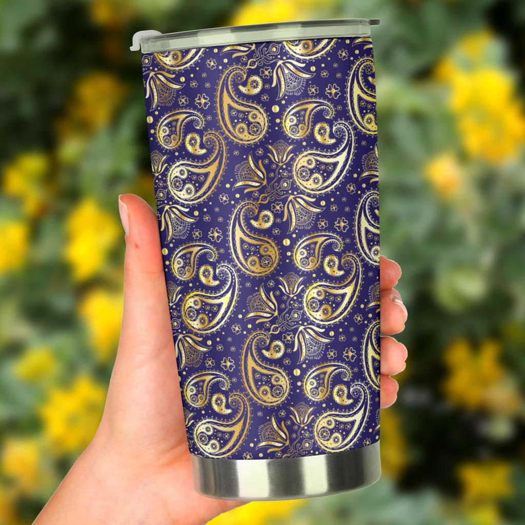 Paisley Blue Yellow Design Print Tumbler