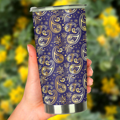 Paisley Blue Yellow Design Print Tumbler