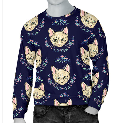 Cat Head with flower Print Pattern Men Long Sleeve Sweatshirt
