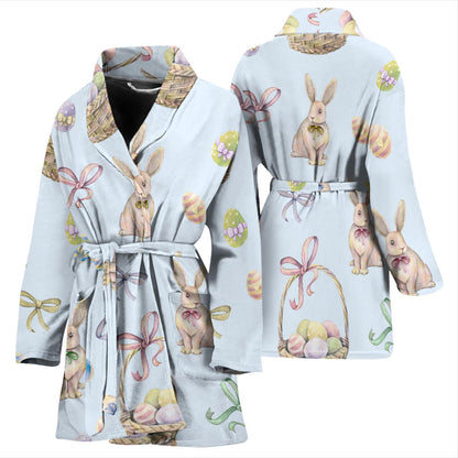 Rabbit Easter Eggs Pattern Print Design 03 Women Bathrobe