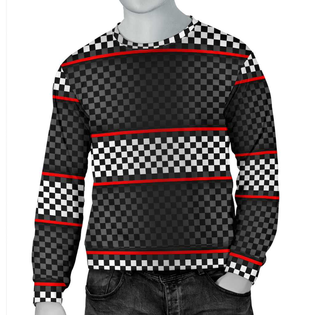Checkered Flag Red Line Style Men Long Sleeve Sweatshirt