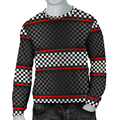 Checkered Flag Red Line Style Men Long Sleeve Sweatshirt