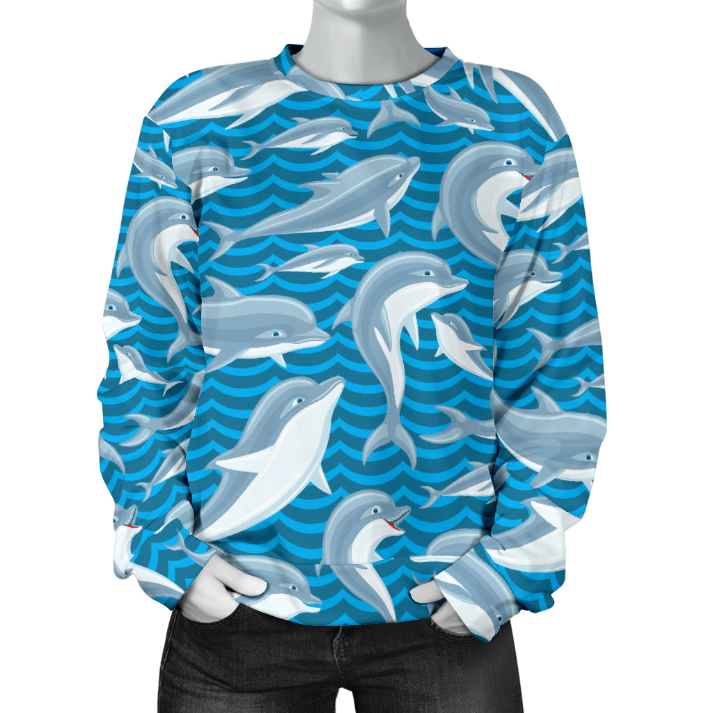 Dolphin Cute Print Pattern Women Long Sleeve Sweatshirt