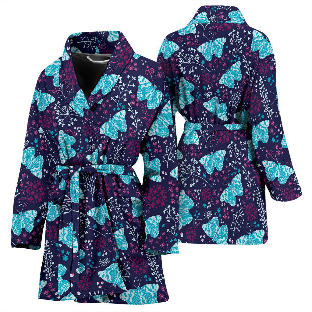 Butterfly Pattern Print Design 011 Women Bathrobe