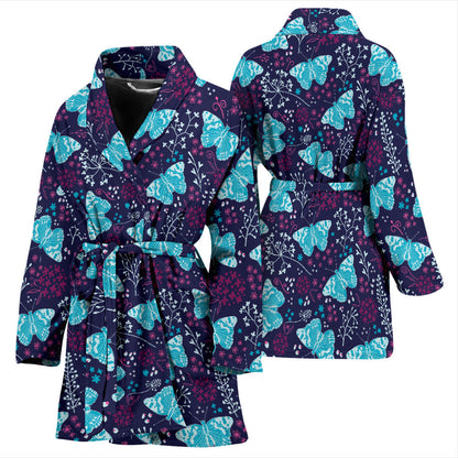 Butterfly Pattern Print Design 011 Women Bathrobe