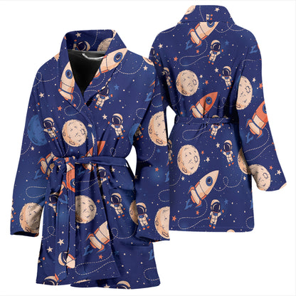 Space Astronaut Rocket Print Design LKS304 Women Bathrobe