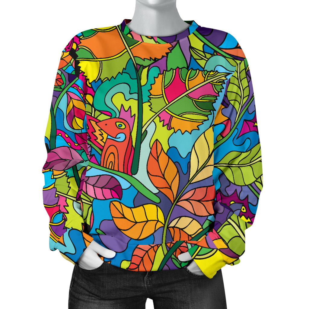 Psychedelic Trippy Flower Print Women Long Sleeve Sweatshirt