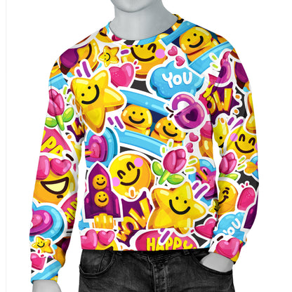 Emoji Sticker Print Pattern Men Long Sleeve Sweatshirt