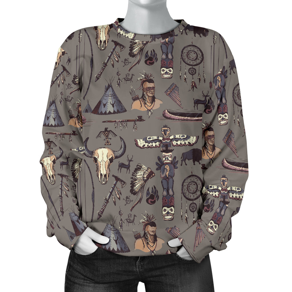 Native Indian life Design Print Women Long Sleeve Sweatshirt