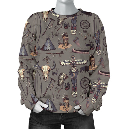 Native Indian life Design Print Women Long Sleeve Sweatshirt