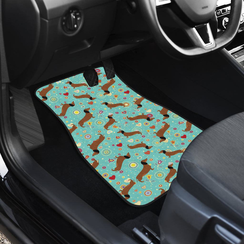 Dachshund with Floral Print Pattern Car Floor Mats Front Back