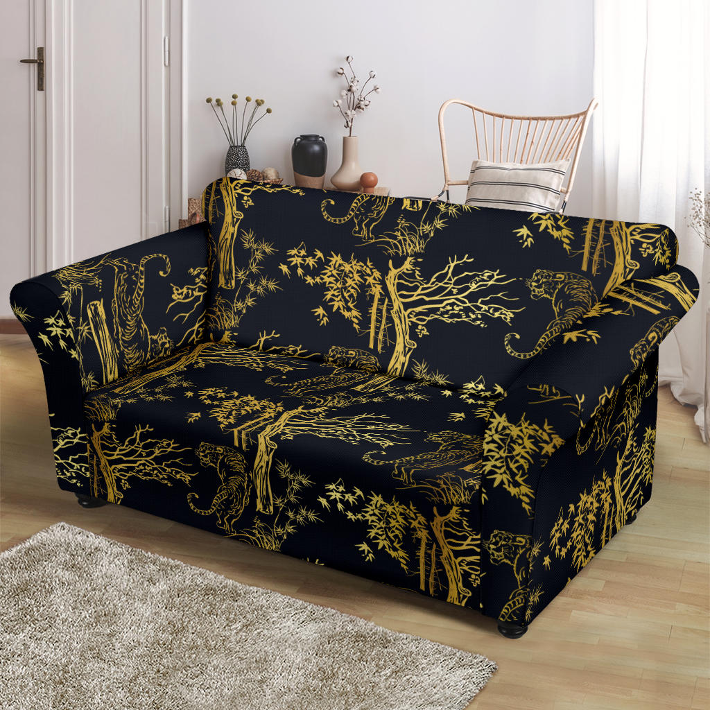 Tiger Gold Print Design LKS307 Loveseat Couch Slipcover