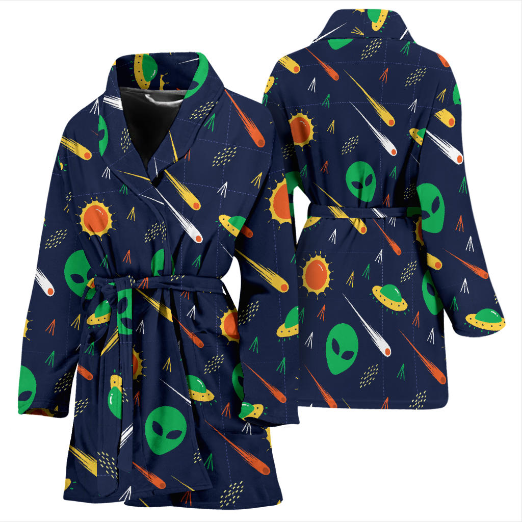 Alien UFO Pattern Print Design 05 Women Bathrobe