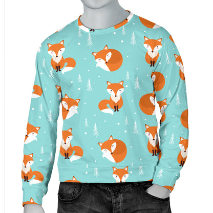 Fox Design Snow Print Pattern Men Long Sleeve Sweatshirt