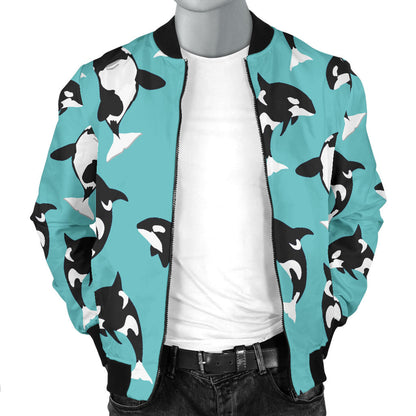 Whale Action Design Themed Print Men Bomber Jacket