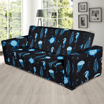 Sea Turtle Jelly Fish Sea Horse Print Design LKS3014 Sofa Slipcover
