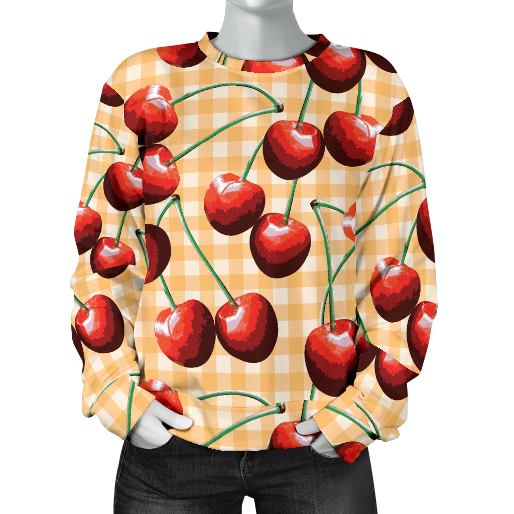 Cherry Orange Plaid Print Women Long Sleeve Sweatshirt