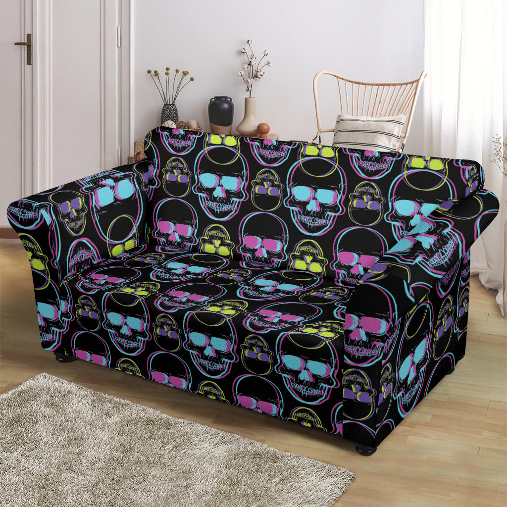Skull 3D Colorful Print Design LKS309 Loveseat Couch Slipcover