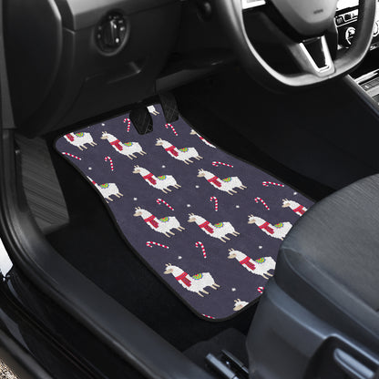 Llama with Candy Cane Themed Print Car Floor Mats Front Back