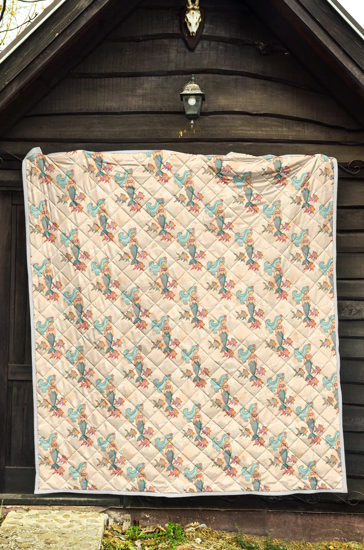 Mermaid Girl With Fish Design Print Quilt Bedspread