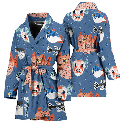 Fugu Pattern Print Design 02 Women Bathrobe