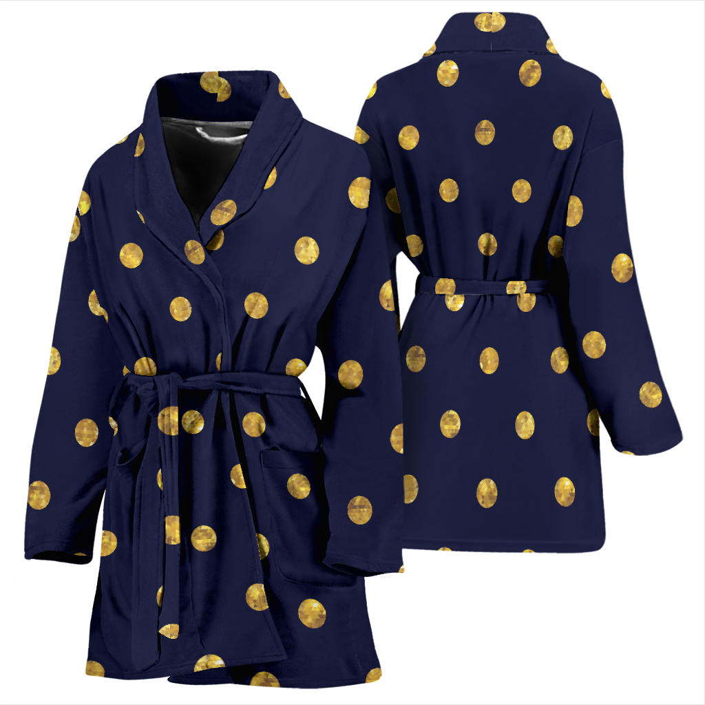 Polka Dot Gold Blue Pattern Print Design 02 Women Bathrobe