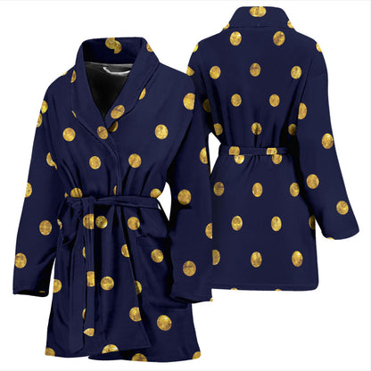 Polka Dot Gold Blue Pattern Print Design 02 Women Bathrobe