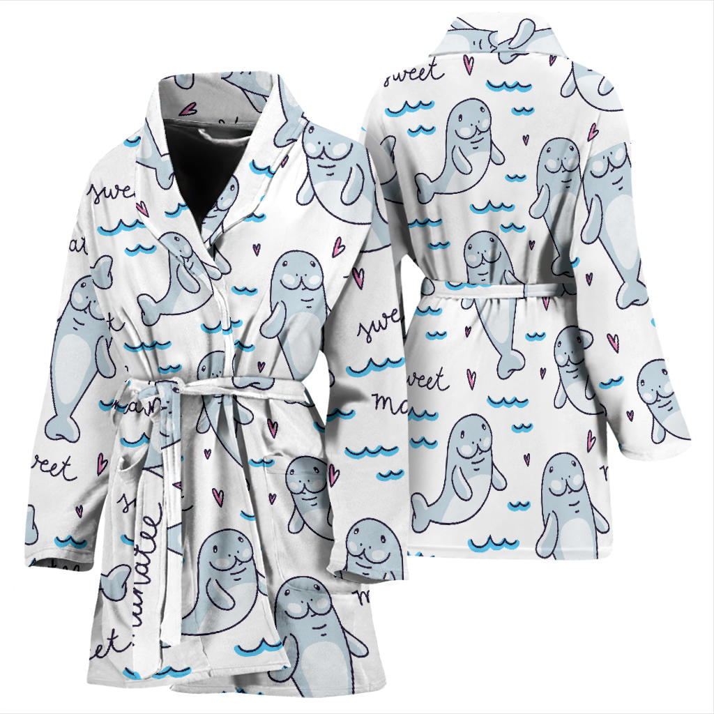 Manatee Baby Pattern Print Design 03 Women Bathrobe