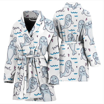 Manatee Baby Pattern Print Design 03 Women Bathrobe