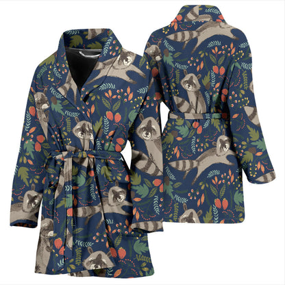 Raccoon Pattern Print Design A02 Women Bathrobe