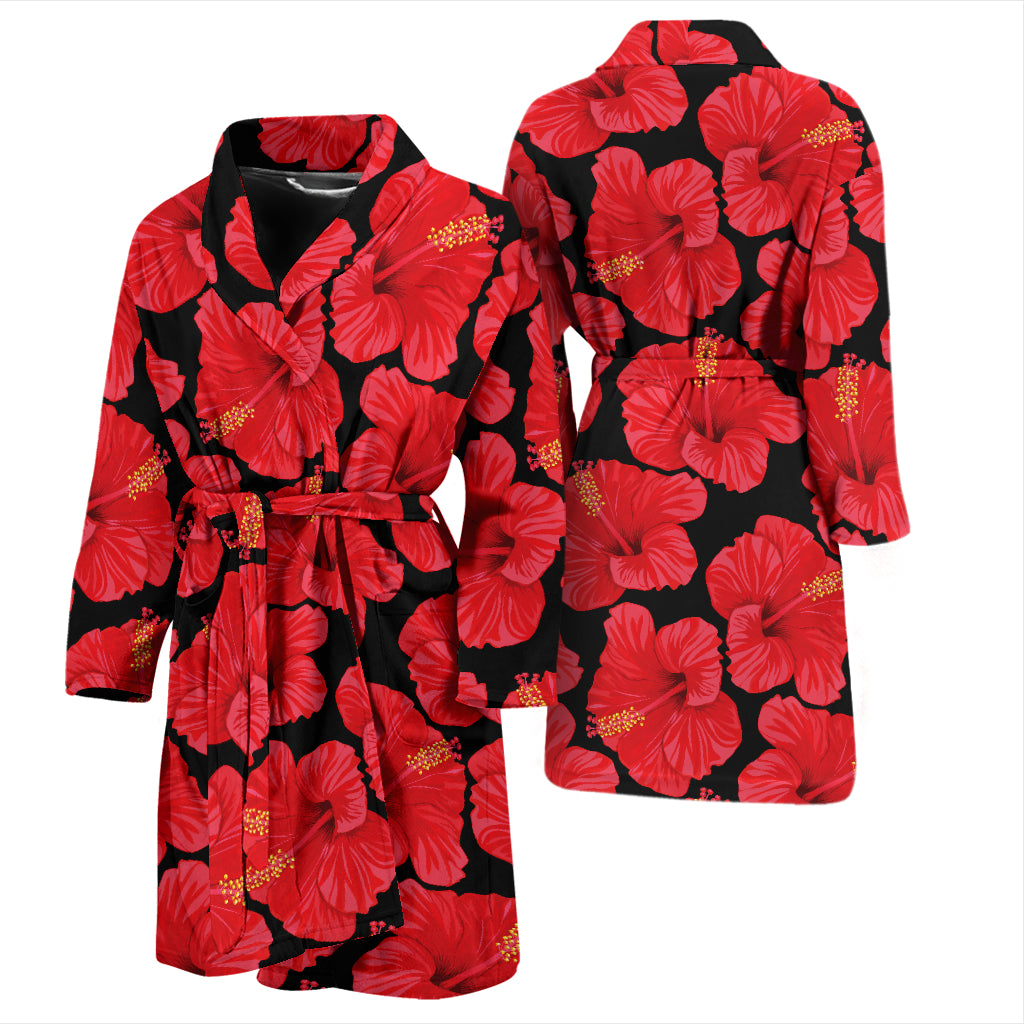 Hibiscus Red Pattern Print Design LKS306 Men Bathrobe