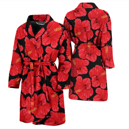 Hibiscus Red Pattern Print Design LKS306 Men Bathrobe