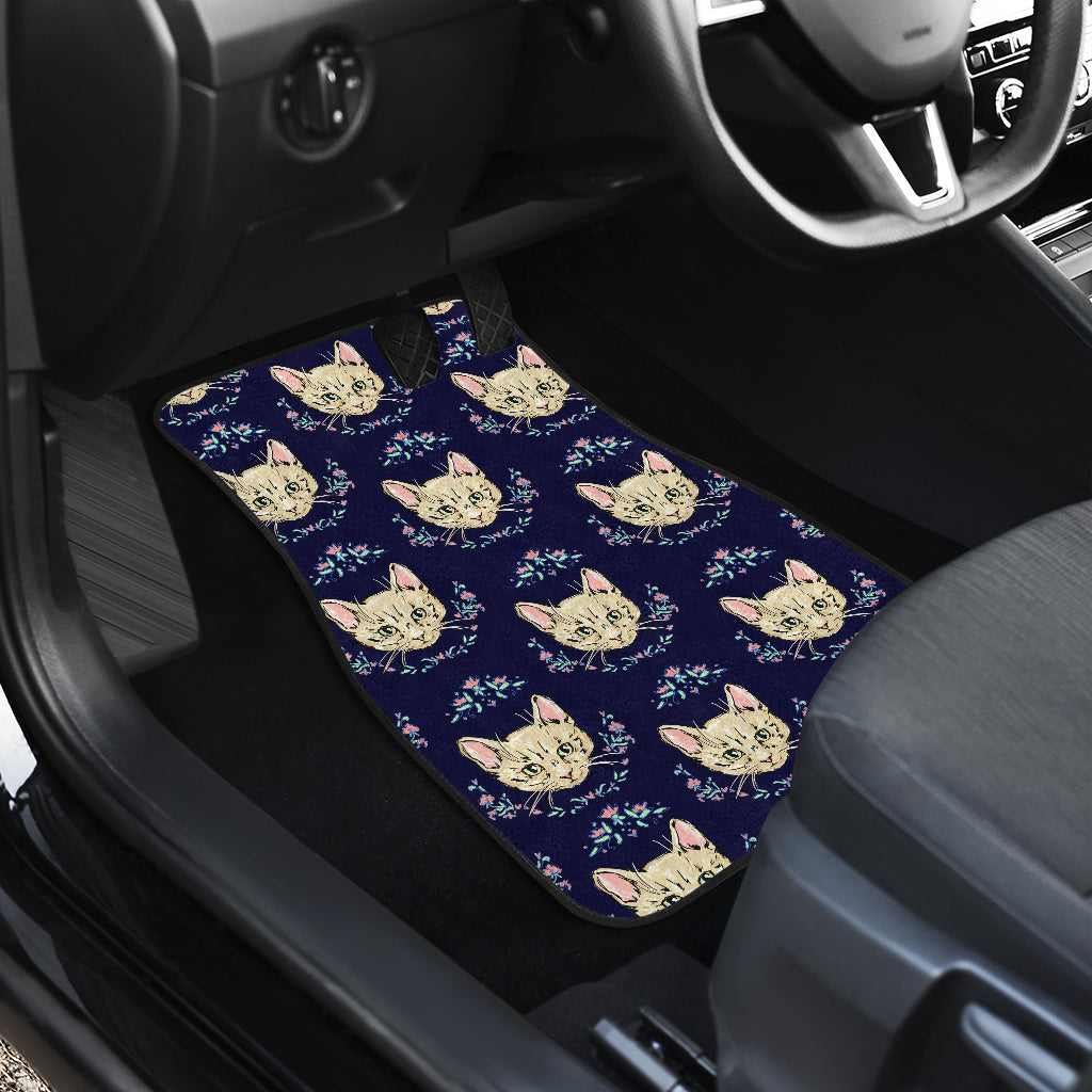 Cat Head with flower Print Pattern Car Floor Mats Front Back