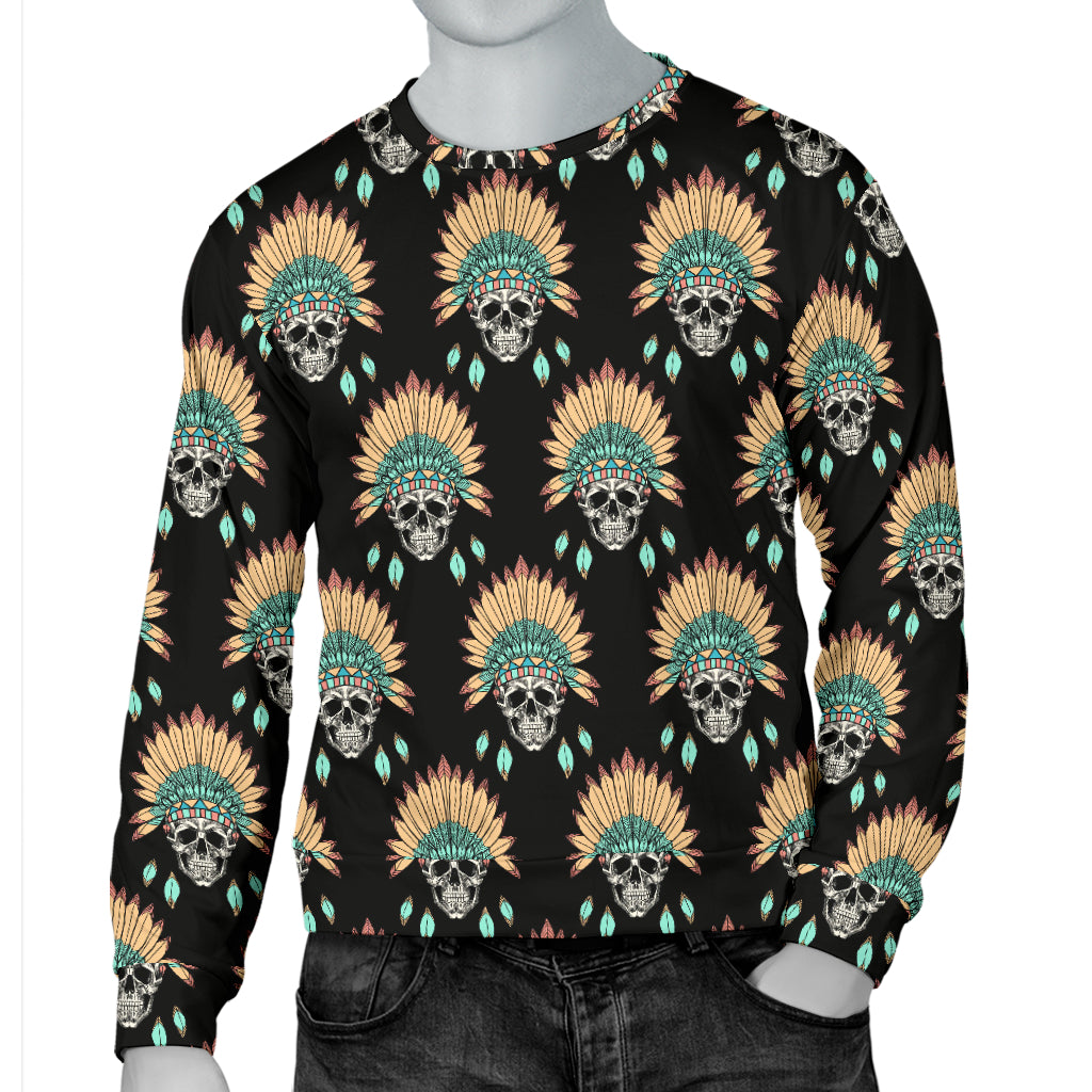 American indian Skull Pattern Men Long Sleeve Sweatshirt