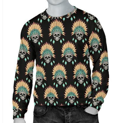 American indian Skull Pattern Men Long Sleeve Sweatshirt