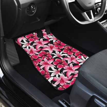 Flower Hawaiian Pink Red Hibiscus Print Car Floor Mats Front Back