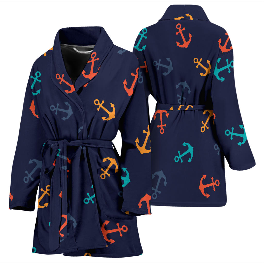 Anchor Pattern Print Design 05 Women Bathrobe