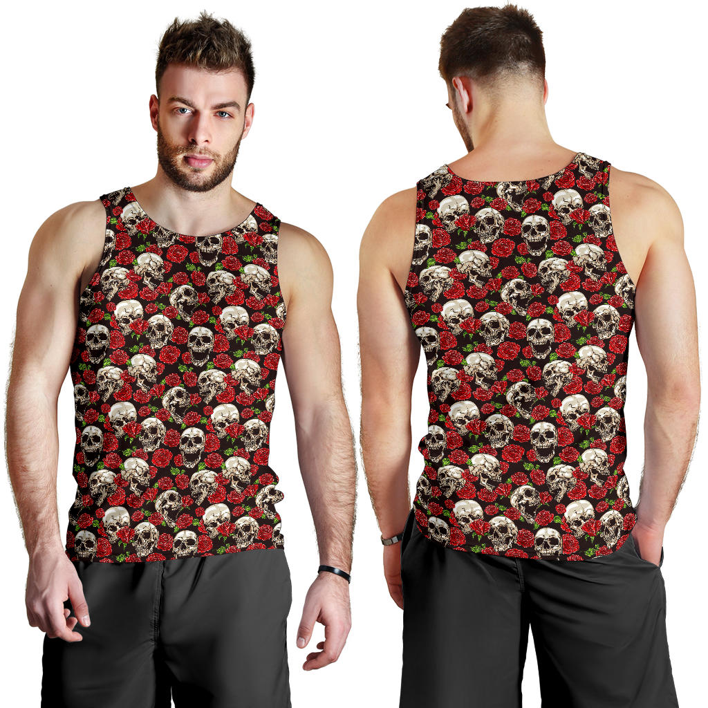 Skull Roses Design Themed Print Men Tank Top