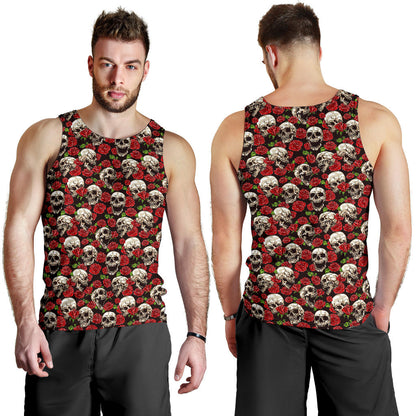 Skull Roses Design Themed Print Men Tank Top