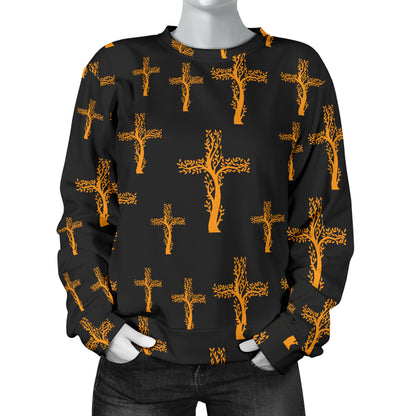Christian Tree of Life Cross Design Women Long Sleeve Sweatshirt