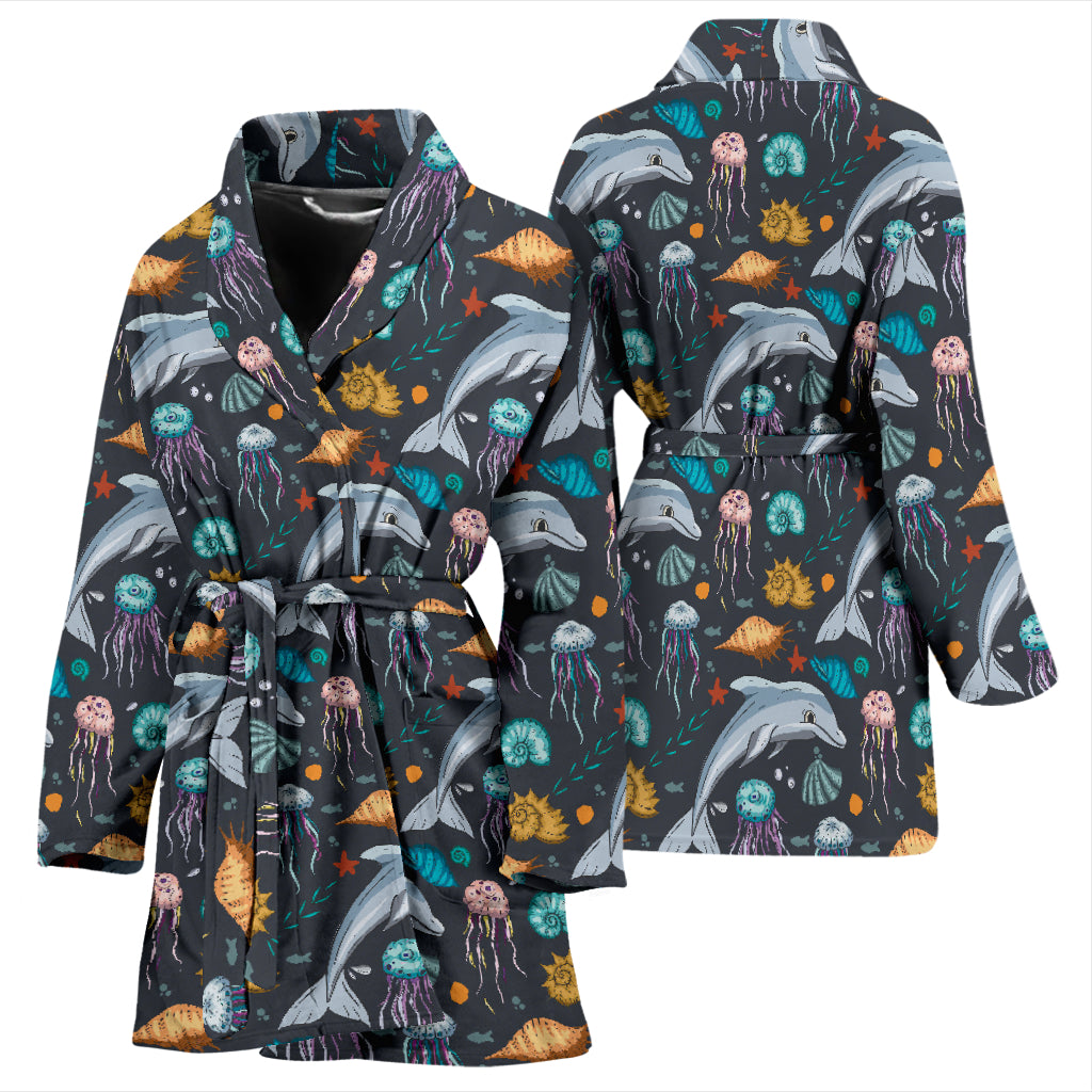 Underwater Dolphin Print Design LKS304 Women Bathrobe