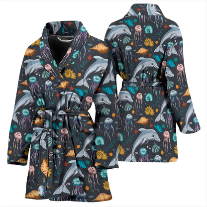 Underwater Dolphin Print Design LKS304 Women Bathrobe