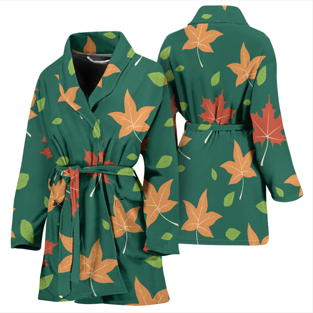 Maple Leaf Pattern Print Design 04 Women Bathrobe