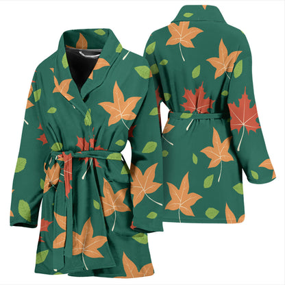 Maple Leaf Pattern Print Design 04 Women Bathrobe