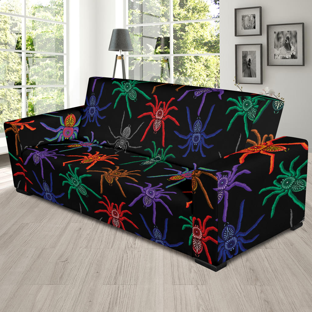 Tarantula Neon Color Pattern Print Design 03 Sofa Slipcover